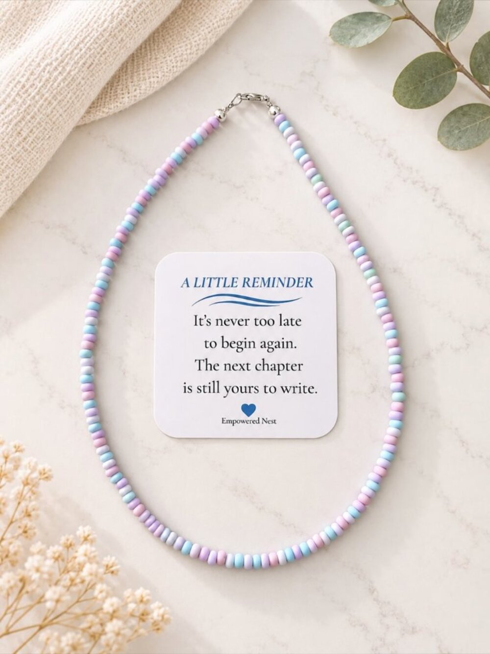 Handmade Pastel Beaded Necklace | Pink Lavender & Blue